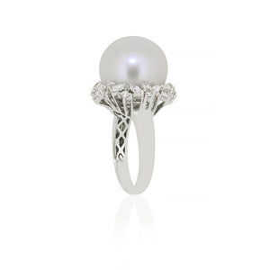 18ct White Gold South Sea Pearl Diamond Ring