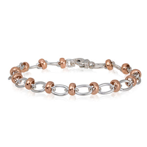 Silver and 9ct Rose Gold Cable Belcher Bracelet