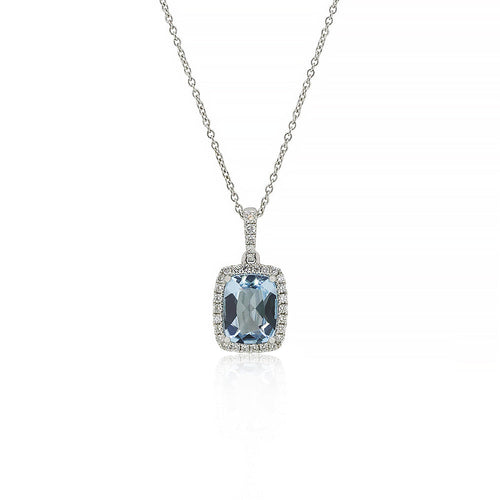 18ct White Gold Aquamarine Diamond Halo Pendant