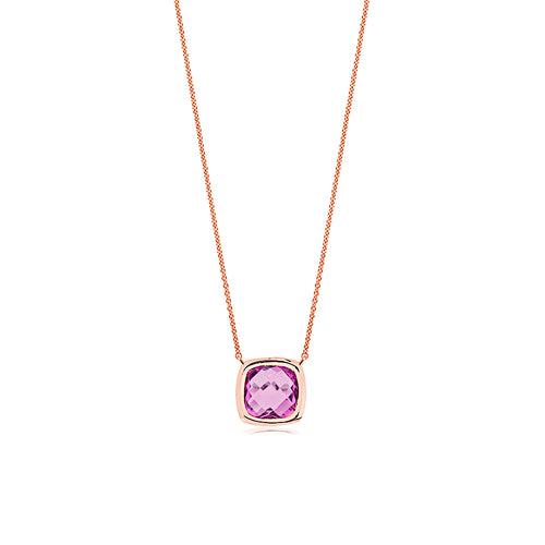 9ct Rose Gold Amethyst Cushion Necklace