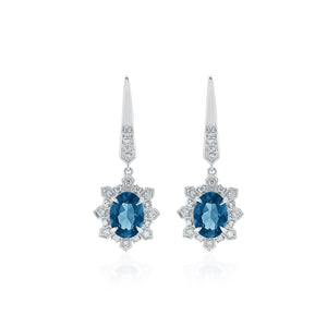 18ct White Gold London Blue Topaz Diamond Earrings