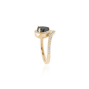 18ct Yellow Gold Swan Black Diamond Ring