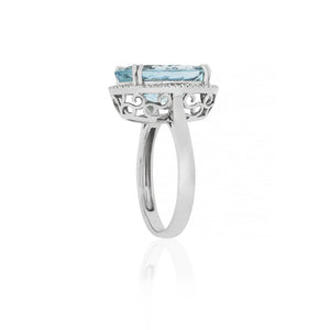 18ct White Gold Aquamarine Diamond Dress Ring