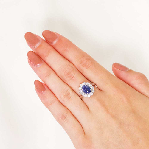 Blue Sapphire Engagement Ring, Oval Cut Gemstone, Silver Sterling - Zohari