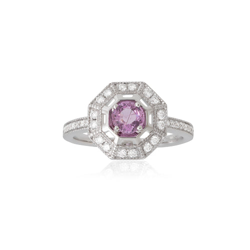 18ct White Gold Pink Sapphire Diamond Hexagon Ring