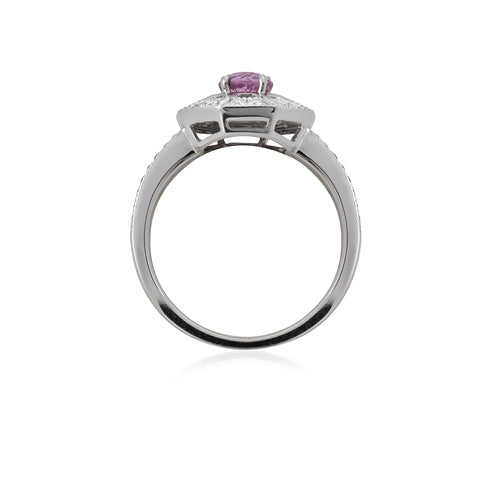 18ct White Gold Pink Sapphire Diamond Hexagon Ring