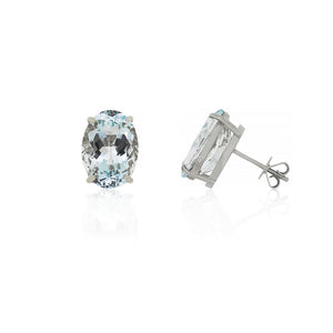18ct White Gold Aquamarine Oval Stud Earrings