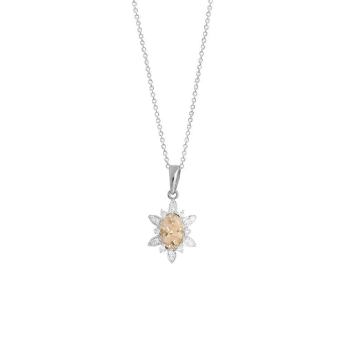 9ct White Gold Fleur Morganite & Diamond Pendant
