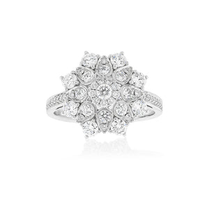 18ct White Gold Flower Diamond Cluster Ring