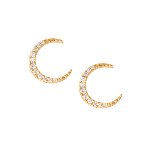 9ct Yellow Gold Moon Diamond Stud Earrings