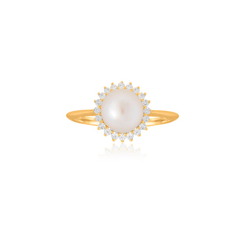 9ct Yellow Gold Dhalia Pearl Diamond Ring