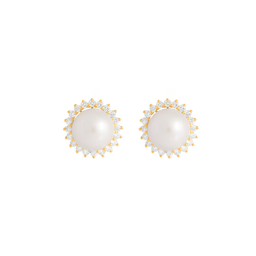 9ct Yellow Gold Dhalia Pearl Diamond Earrings