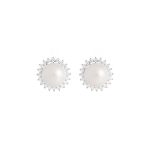 9ct White Gold Dhalia Pearl Diamond Earrings