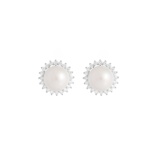 9ct White Gold Dhalia Pearl Diamond Earrings
