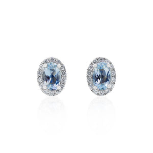 18ct White Gold Aquamarine Diamond Halo Earrings