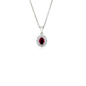 18ct White Gold Ruby Diamond Flower Necklace