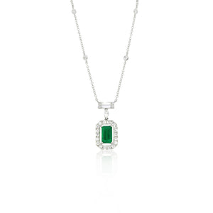 18ct White Gold Emerald Diamond Pendant