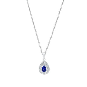 18ct White Gold Sapphire Diamond Halo Pendant