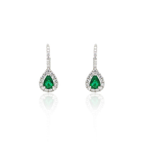 18ct White Gold Emerald Diamond Drop Earrings