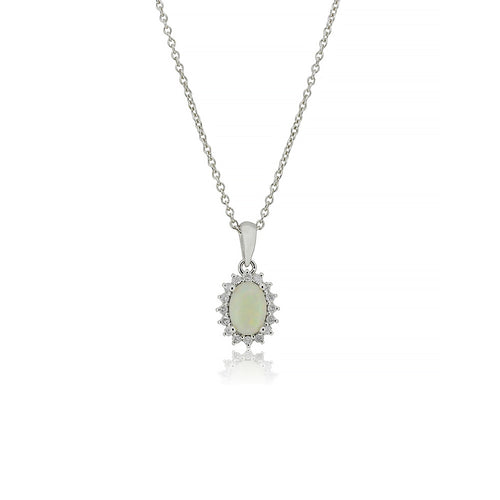 18ct White Gold Adele Opal Diamond Pendant