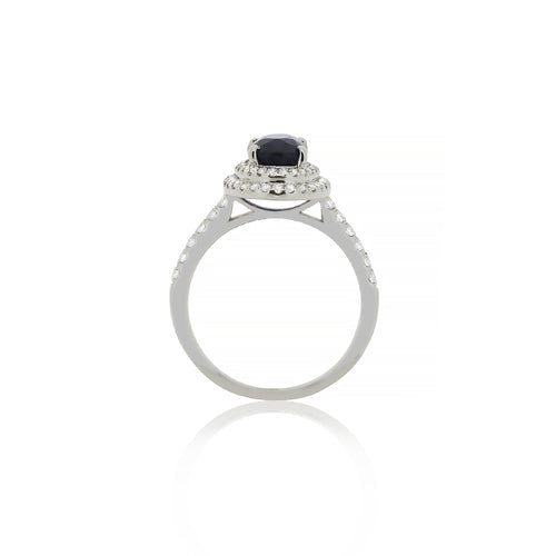 18ct White Gold Double Halo Sapphire Diamond Ring