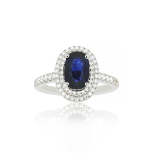 18ct White Gold Double Halo Sapphire Diamond Ring