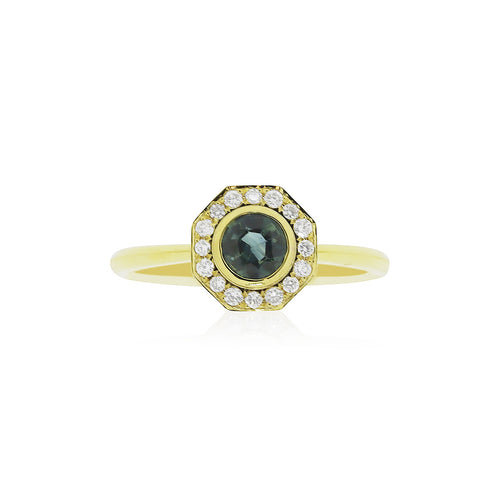 18ct Yellow Gold Frankie Teal Sapphire Diamond Ring