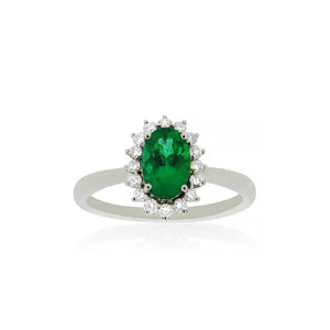 18ct White Gold Emerald and Diamond Ring