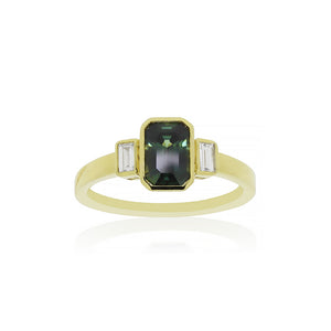 18ct Yellow Gold Teal Sapphire Diamond Ring