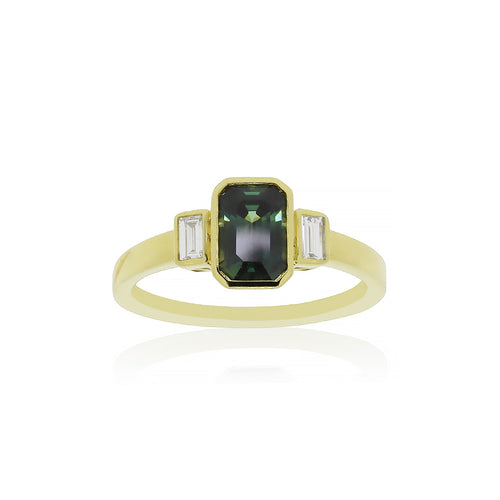 18ct Yellow Gold Teal Sapphire Diamond Ring