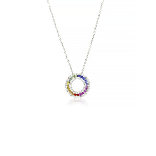 9ct White Gold Iris Multi Sapphire Pendant