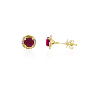 9ct Yellow Gold Milani Ruby Diamond Stud Earring