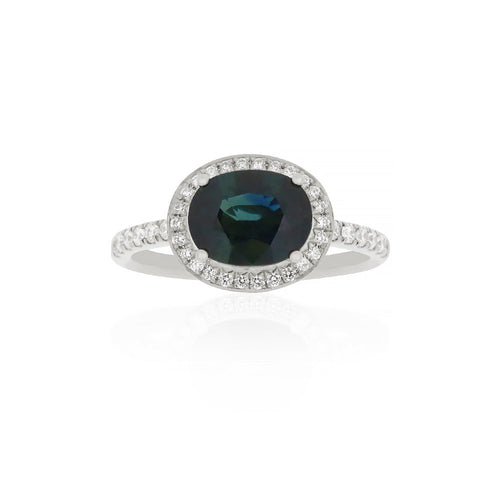 18ct White Gold Ariana Teal Sapphire Diamond Ring