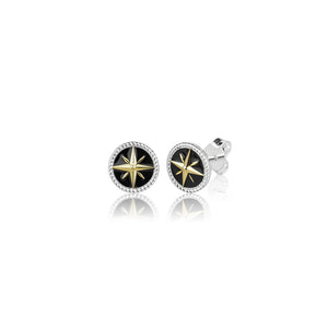 Gold/Enamel Compass Stud Earrings (Navigation)