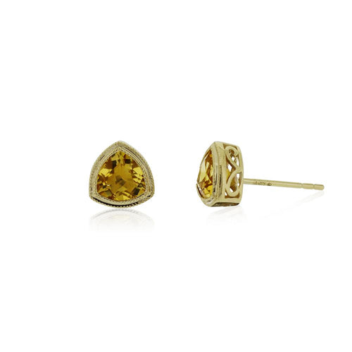 9ct Gold Trinity Stud Citrine Earrings