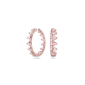 Millenia hoop earrings, Triangle cut crystals, Pink, Rose-gold tone plated