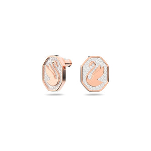 Signum stud earrings, Swan, White, Rose-gold tone plated