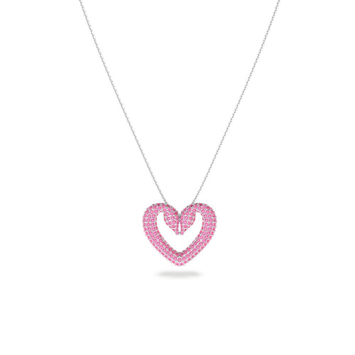 Una pendant Heart, Medium, Pink, Rhodium plated