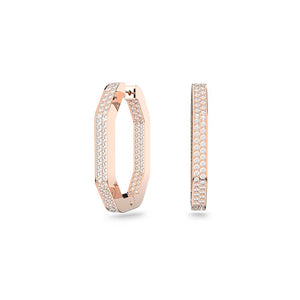 Dextera hoop earrings Octagon, Pavé, Large, White, Rose gold-tone plated