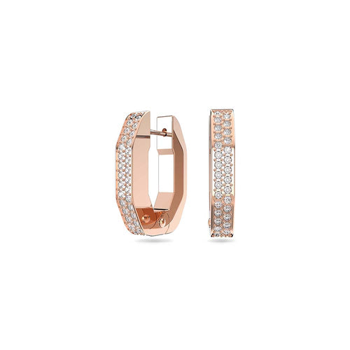 Dextera hoop earrings Octagon, Pavé, Small, White, Rose gold-tone plated