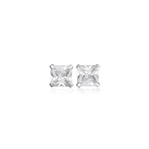 Silver 6mm Square Cubic Zirconia Studs