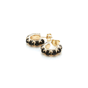 Gold Plated Halo Cluster Earrings - Onyx