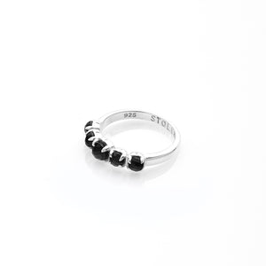 Silver Halo Cluster Ring - Onyx