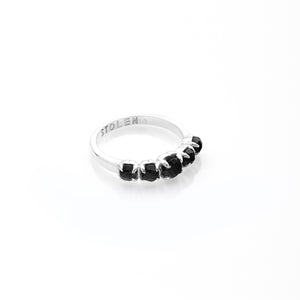 Silver Halo Cluster Ring - Onyx