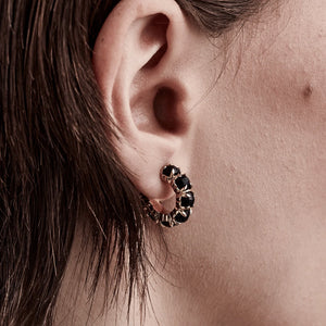 Gold Plated Halo Cluster Earrings - Onyx