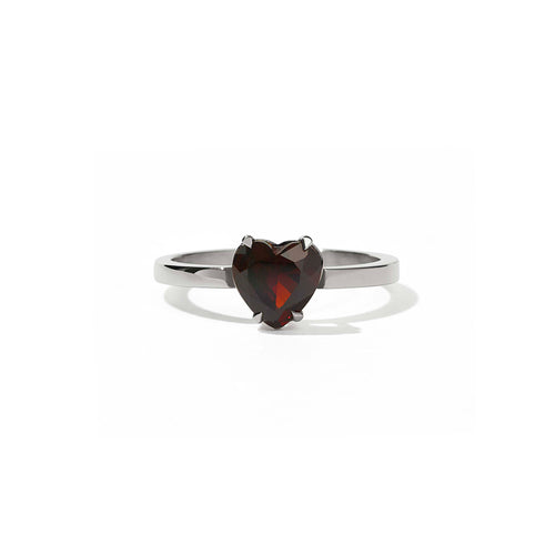 Silver Heart Jewel Ring - Thai Garnet