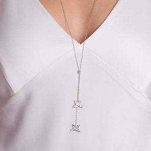 Silver Feather Kisses Double Necklace