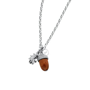 Silver Wood Acorn & Leaf Necklace