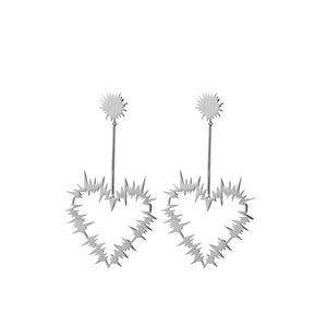 Silver Electric Heart Drop Earrings