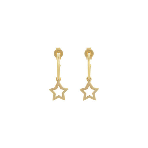 9ct Yellow Gold Star Hoop Earrings